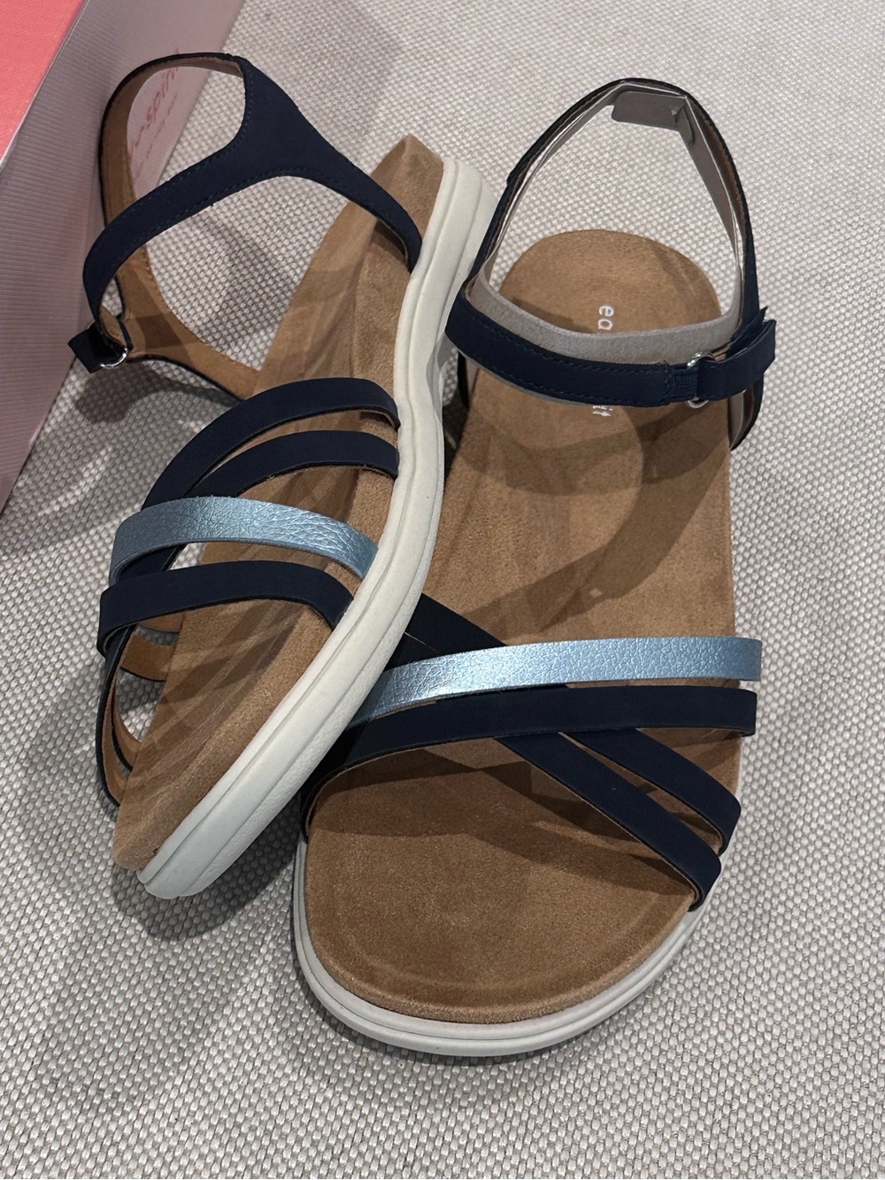 EASY SPIRIT size 9.5 Dark Blue Dottle Comfort Lightweight Velcro Sandals NEW - Picture 15 of 15